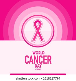 World Cancer Day. Pink ribbon Cancer Awareness icon background design. 4th February world Cancer Day vector illustration.