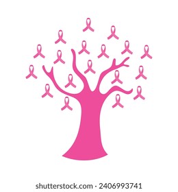world cancer day pink ribbon tree isolated