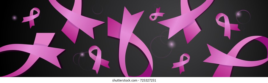 World Cancer Day Pink Ribbons On Black Background, Breast Disease Awareness Prevention Banner Flat Vector Illustration