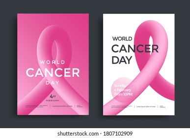 World Cancer Day poster design with pink 3d shape.