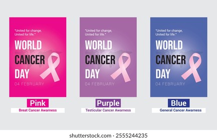 World Cancer Day Poster - Pink | Purple | Blue