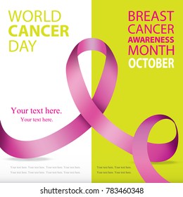 World cancer day poster. Pink, green and white vector illustration.