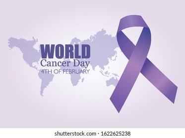 world cancer day poster with ribbon and planet earth vector illustration design