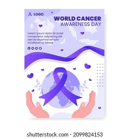 World Cancer Day Poster Template Flat Design Health care Illustration Editable of Square Background for Social media, Greetings Card or Web Ads