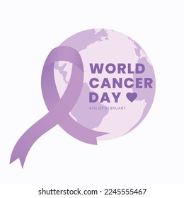 world cancer day poster template with purple ribbon and planet earth vector illustration