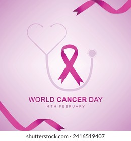 World, Cancer, Day, poster, vector, flat | design | with | Ribbon | happy, world cancer day post,