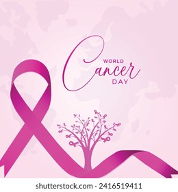 World, Cancer, Day, poster, vector, flat | design | with | Ribbon | happy, world cancer day post,