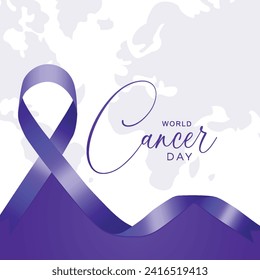 World, Cancer, Day, poster, vector, flat | design | with | Ribbon | happy, world cancer day post,