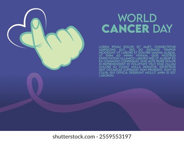 World Cancer Day. With Purple Background. Purple Gradient Ribbon illustration. Celebrate World Cancer Day on February 4th. Suitable for banners, posters, social media etc