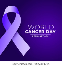 world cancer day purple realistic ribbon concept design