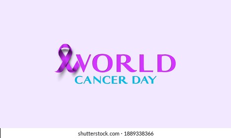 World Cancer Day with purple ribbon for poster or banner. Simple style paper art. 4 february