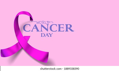 World Cancer Day with purple ribbon for poster or banner. Simple style paper art. 4 february