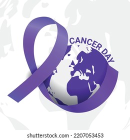 World cancer day purple ribbon concept poster design