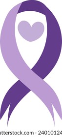world cancer day, purple ribbon and heart symbol, stylized flat icon