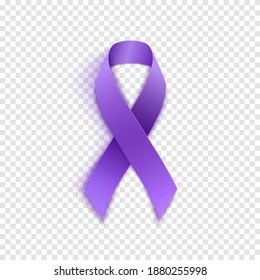 World cancer day realistic purple ribbon icon. Vector illustration.
