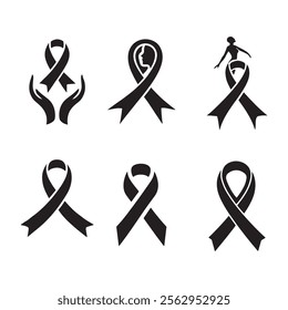 World Cancer Day Ribbon Badge silhouette Vector Icon Illustration Set.