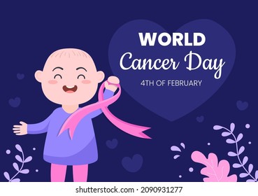 World Cancer Day with Ribbon Flat Vector Illustration. Inform the Public About Disease Awareness on February 4th Through Campaign Background or Poster