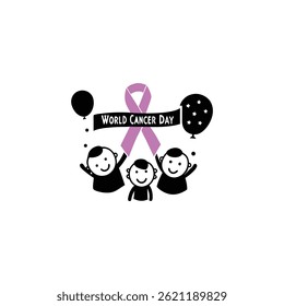 World Cancer Day Ribbon and People Illustration – We Are Stronger Than Cancer Concept

