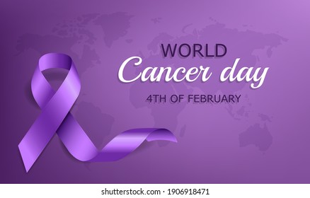 World Cancer Day With Ribbon Poster With Gradient Mesh, Vector Illustration