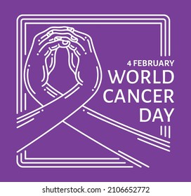 World cancer day with a ribbon-shaped hand gesture concept