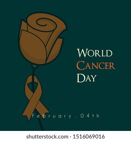World cancer day, with rose and ribbon tape