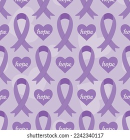 World cancer day seamless pattern with lavender ribbon. The lavender ribbon represents awareness for all cancers. CMYK color mode ready to print.