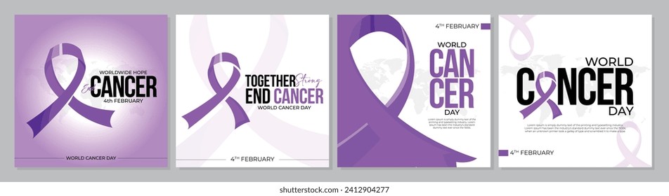 World Cancer Day - Set of Four Purple Ribbon Awareness Designs