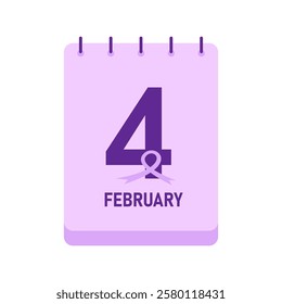 World Cancer Day Spiral Calendar Illustration With Ribbon And Date Fourth February