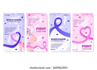 World Cancer Day Stories Template Flat Design Health care Illustration Editable of Square Background for Social media, Greetings Card or Web Ads