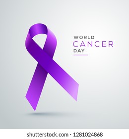World Cancer Day template design with illustration cross ribbon.