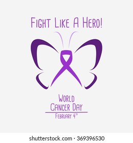 World Cancer Day Template Design. Vector Illustration.Purple Ribbon