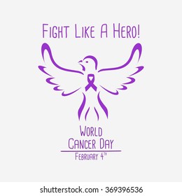 World Cancer Day Template Design. Vector Illustration.Purple Ribbon