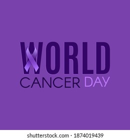 World cancer day text design with ribbon for poster, banner or brochure template. Vector illustration.