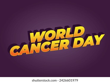 Día mundial del cáncer. Diseño de efectos de texto en colores llamativos y aspecto 3D
