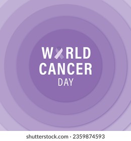 World cancer day text with ribbon symbol on purple background, vector illustration design