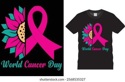 World cancer day t-shirt design vector template. Cancer awareness day vector graphic t-shirt, World cancer day motivational quotes t-shirt design ready for print, poster, banner, card, mug, pod