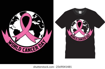 World cancer day t-shirt design vector template. Cancer awareness day vector graphic t-shirt, World cancer day motivational quotes t-shirt design ready for print, poster, banner, card, mug, pod