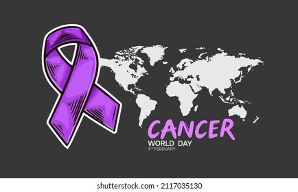 Diseño de vectores en el Día Mundial del Cáncer con ilustración de cinta morada para campaña y afiche