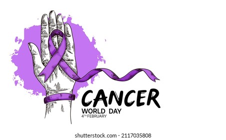 Diseño de vectores en el Día Mundial del Cáncer con cinta de mano para campaña y afiche