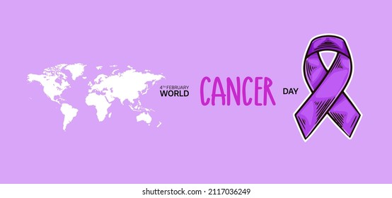 World  Cancer Day Vector Design with purple ribbon illustration for campaign and poster