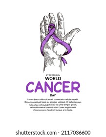 Diseño de vectores en el Día Mundial del Cáncer con cinta de mano para campaña y afiche