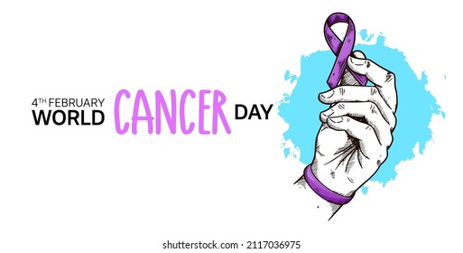 World  Cancer Day Vector Design with hand holding ribbon illustration for campaign and poster