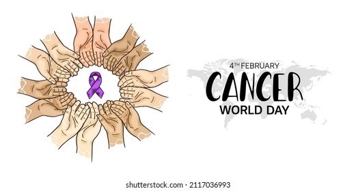 World  Cancer Day Vector Design with hand holding and ribbon illustration for campaign and poster
