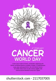 Diseño de vectores en el Día Mundial del Cáncer con mano e ilustración de cinta para campaña y afiche