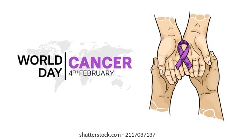 World  Cancer Day Vector Design with hand holding ribbon illustration for campaign and poster