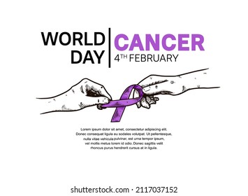 World  Cancer Day Vector Design with hand giving ribbon illustration for campaign and poster