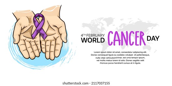 World  Cancer Day Vector Design with hand holding ribbon illustration for campaign and poster