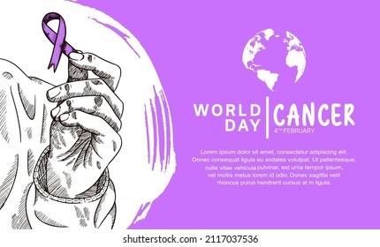 World  Cancer Day Vector Design with hand holding ribbon illustration for campaign and poster