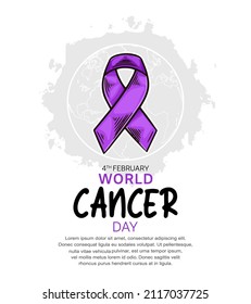 World  Cancer Day Vector Design with purple ribbon illustration for campaign and poster