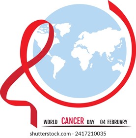 
diseño vectorial del Día Mundial del Cáncer...lo diseñamos usando el logo de la tierra y una cinta que rodea la tierra, y hay un texto que dice el día mundial del cáncer.